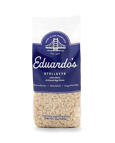 Eduardo's Pasta Co. Stellette, Artisanal Egg Pasta, Star-Shaped, 12 oz.,Bronze Drawn, Slow Dried, Perfect for Soups and Salads