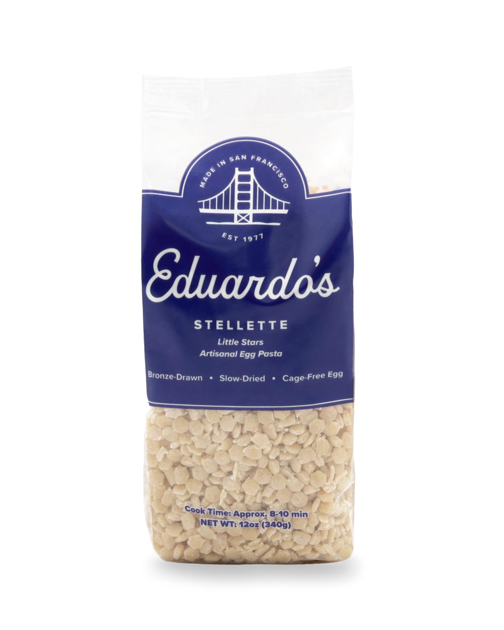Eduardo's Pasta Co. Stellette, Artisanal Egg Pasta, Star-Shaped, 12 oz.,Bronze Drawn, Slow Dried, Perfect for Soups and Salads