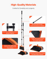 VEVOR Broom and Dustpan Set, Heavy Duty Dustpan and Broom Combo with Self-Cleaning Teeth, Metal Upright Standing Dust Pan with Long Handle, Ideal