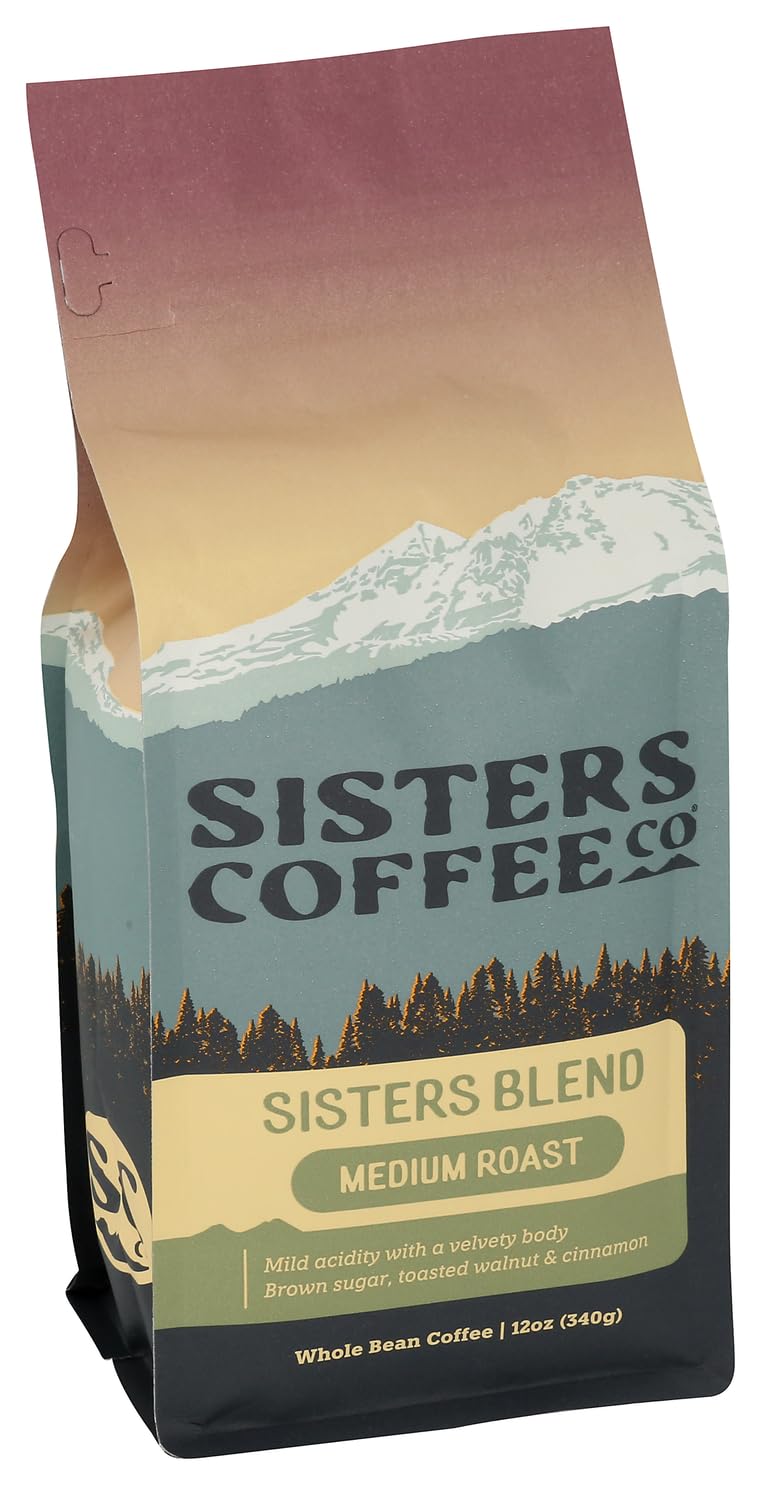SISTERS COFFEE COMPANY Sisters Blend - Medium Roast Whole Bean - 100% Arabica - 12 Ounce Bag, Tasting Notes of Brown Sugar, Toasted Walnut, Cinnamon