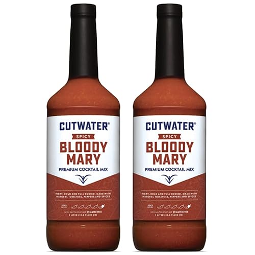 Cutwater Spicy Bloody Mary Mix 2 Pack - 1L Bottles- 25 Calories Fat-Free - Full-Bodied Flavorful Mixer