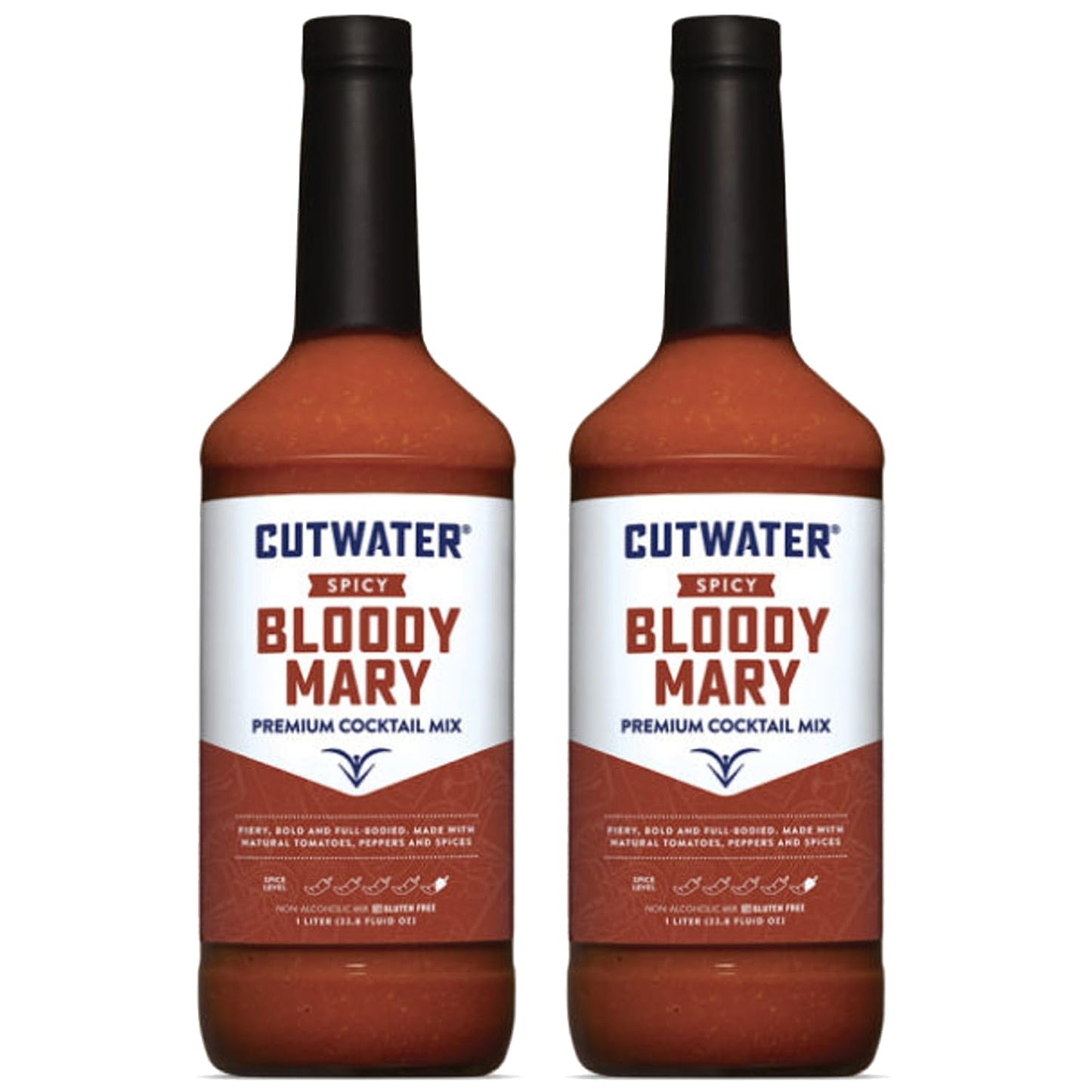 Cutwater Spicy Bloody Mary Mix 2 Pack - 1L Bottles- 25 Calories Fat-Free - Full-Bodied Flavorful Mixer