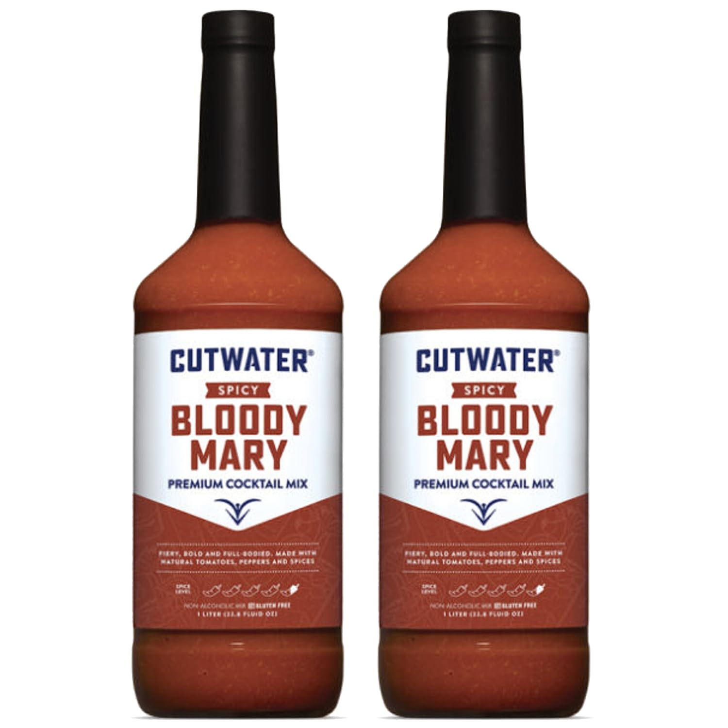 Cutwater Spicy Bloody Mary Mix 2 Pack - 1L Bottles- 25 Calories Fat-Free - Full-Bodied Flavorful Mixer