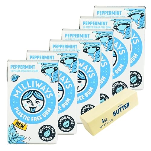 Milliways Gum Milliways Pepermint 10 PC (Pack of 6) - Xylitol Gum Chewing Gum - Mentos Gum Orbit Gum Alternative with Squishy - 7 Total Items