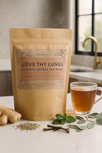 Keha Wellness Organic Love Thy Lungs Herbal Tea Bags, 15 Extra Full and Flavorful Tea Bags, Lung Cleanse and Health Tea, Respiratory Support, Caffeine
