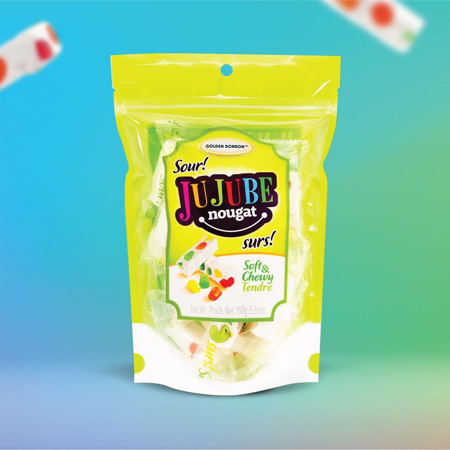 Golden Bonbon Italian Jujube Nougat Candy, Soft and Chewy With Fruity Jelly Beans Original Recipe (5.3 Oz, Sour)