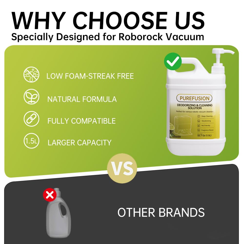 PUREFUSION Cleaning Solution Refill 50.7Fl Oz/1.5L for All Roborock Mopping Robot and Wet Dry Vacuums Saros 10, Saros 10R, S7, S8, Qrevo, Q7, Q8