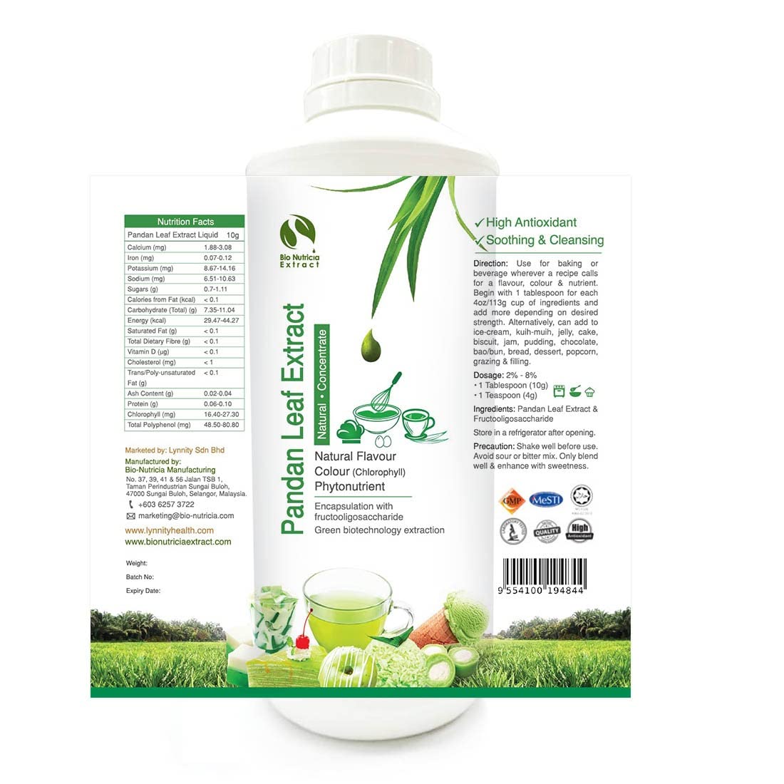 Pandan Leaf Extract Liquid 35oz, No Artificial Additives or Preservatives, Natural Flavor & Color for Cooking, Bakery, Beverages (Pandan)
