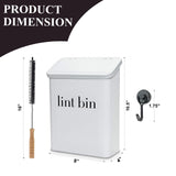 Magnetic Lint Bin with Lint Brush, Two White Hooks, one Black Back Side Hook & All Accessories for Laundry Room Decor, Wall-Mounted Lint Bin with Lid