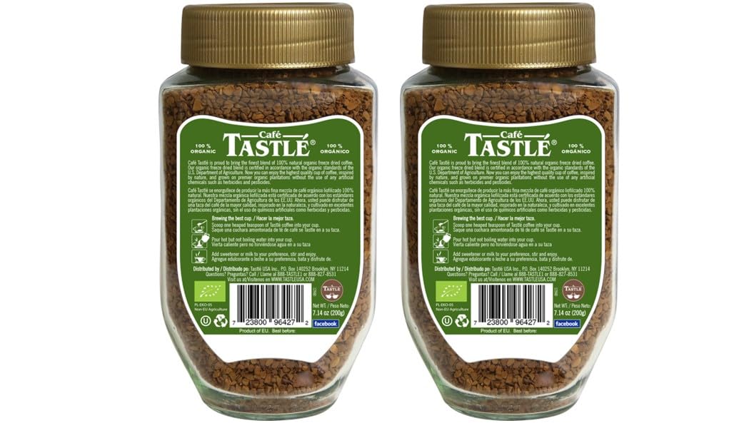 Cafe Tastlé 100% Organic Instant Coffee, 2 jars of 7.14 oz (14.28 Oz)