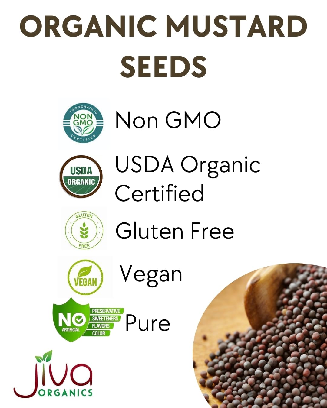 Jiva Organics Organic Black Mustard Seeds 7oz - Non-GMO, Gluten Free, Pungent & Aromatic Spice - 100% Raw & Natural
