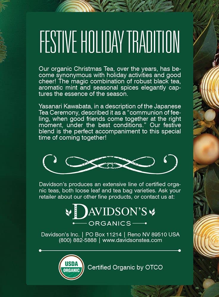 Davidson's Organics, Christmas Tea, 8-count Tea Bags, Pack of 12