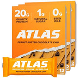 Atlas Real Food Protein Bar - 20g Clean Protein, 1g Sugar, No Seed Oils, No Artificial Sweeteners (Peanut Butter Chocolate Chip, 36 Count)