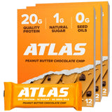 Atlas Real Food Protein Bar - 20g Clean Protein, 1g Sugar, No Seed Oils, No Artificial Sweeteners (Peanut Butter Chocolate Chip, 36 Count)