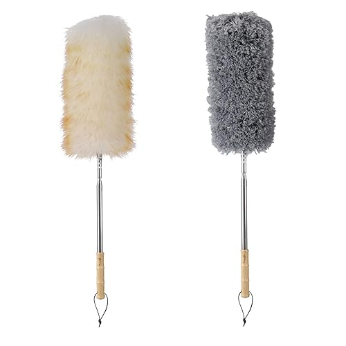 Midoneat Lambswool and Microfiber Duster, 2 Counts, Long Reach/Extendable Duster Up to 86" for Cleaning High Ceiling Fan, Interior Roof, Cobweb