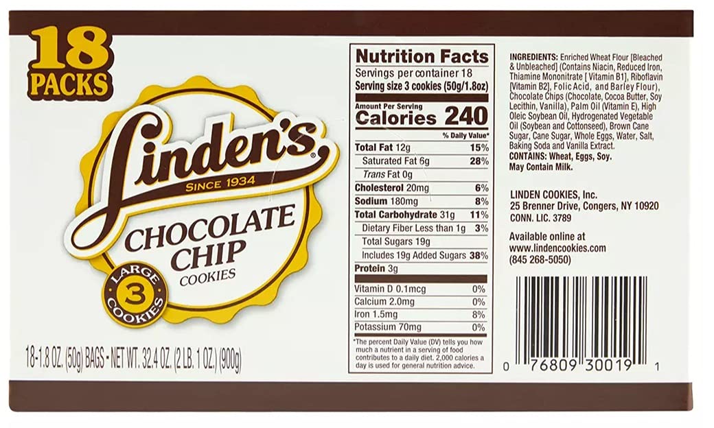 LINDEN CHOCLATE CHIP 18CT 1.8OZ