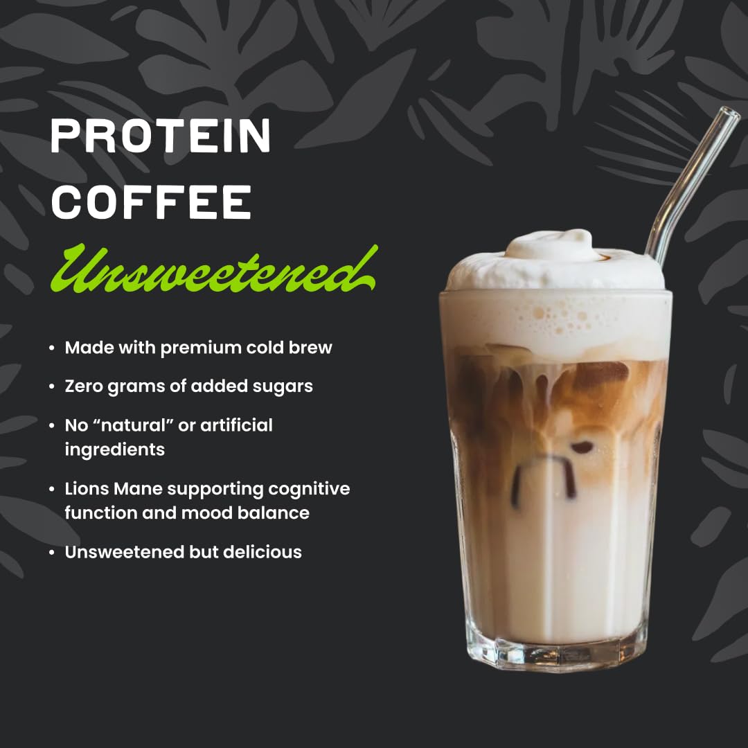Laird Superfood Protein Coffee Powder - Unsweetened Whey Protein, Instant Coffee Mix with Lion’s Mane - 10G Protein, 140mg Caffeine, 0g Sugar