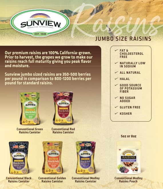 Sunview Jumbo Black Raisins 3-15oz Canisters