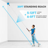 Simpli-Magic 5-to-12 Foot Cobweb Duster with Extension Pole Combo (20 Ft Reach, Medium-Stiff Bristles), Spider Web Brush with Pole - Hand-Packaged