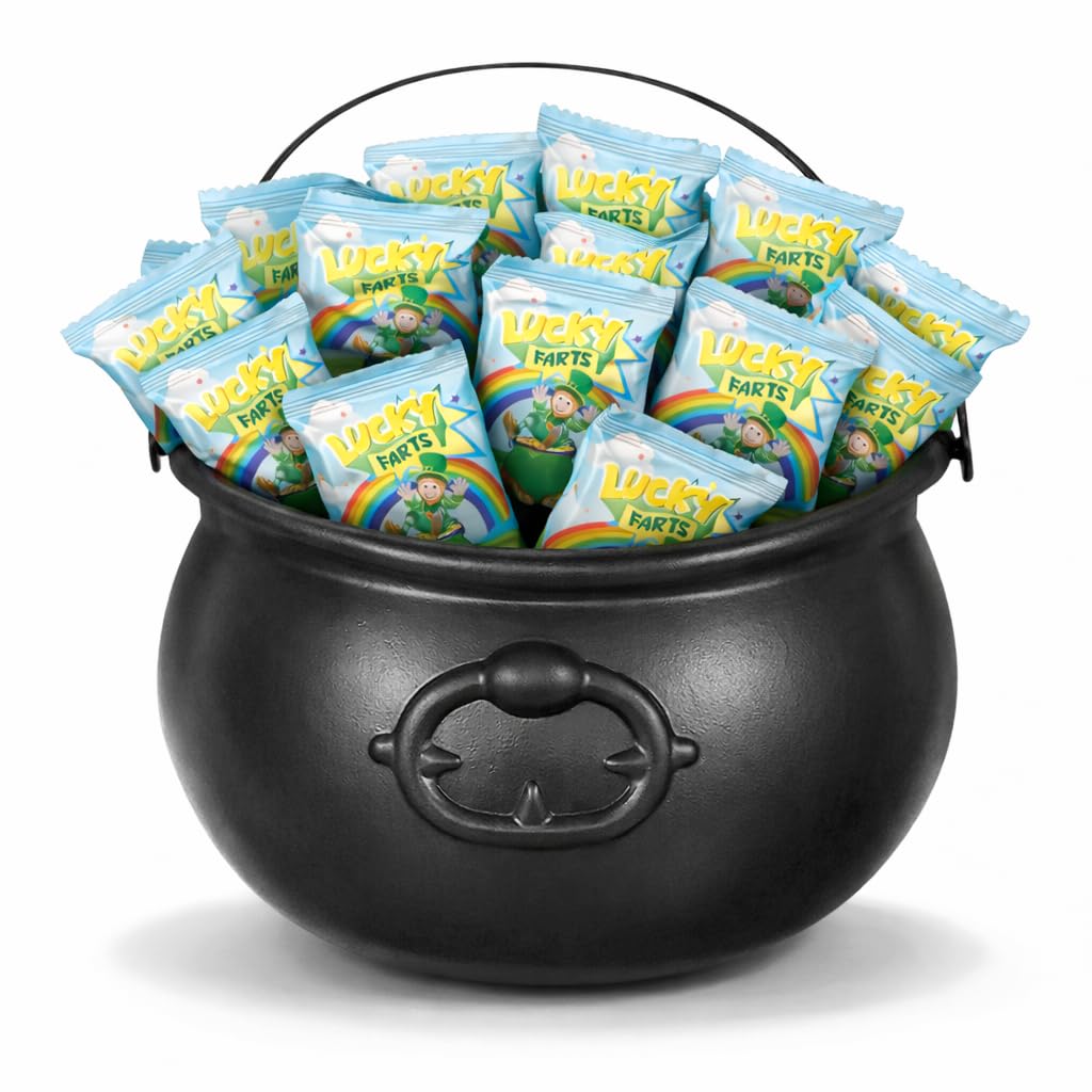 4E's Novelty 30 Packs St. Patricks Day Lucky Farts Shamrock Gummies - 30 Individually Wrapped Bags (5 Pieces Each) Green Gummy Funny St Patricks Day
