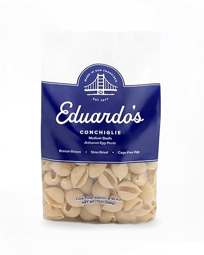 Eduardo's Pasta Co. Conchiglie (Shells), Artisanal Egg Pasta, 12 oz., Semolina & Durum Wheat with Cage-Free Eggs, Dried, Made in Small Batches in San