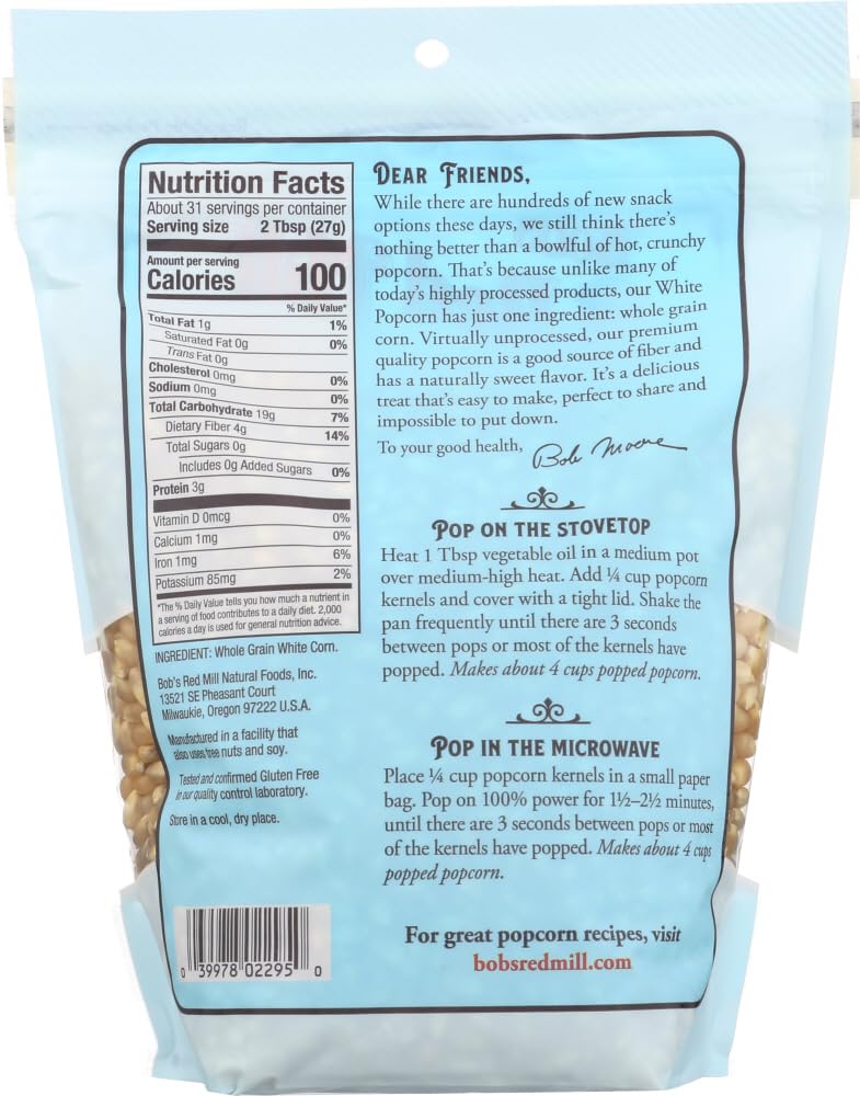 Bob's Red Mill Resealable Whole White Popcorn, 30 Ounce (Pack of 2)