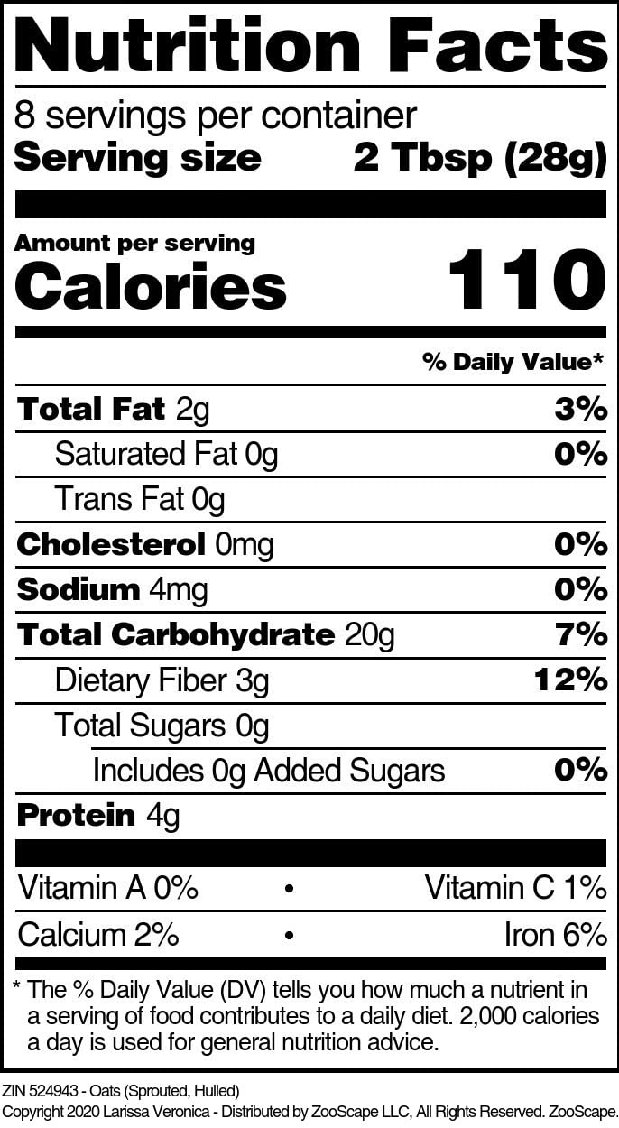 Oats (Sprouted, Hulled) (8 oz, ZIN: 524943) - 3 Pack