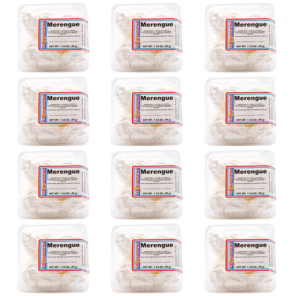 La Bayamesa Meringue cookies vanilla flavor, snack candy 1.72 oz (49g) (Pack of 12)