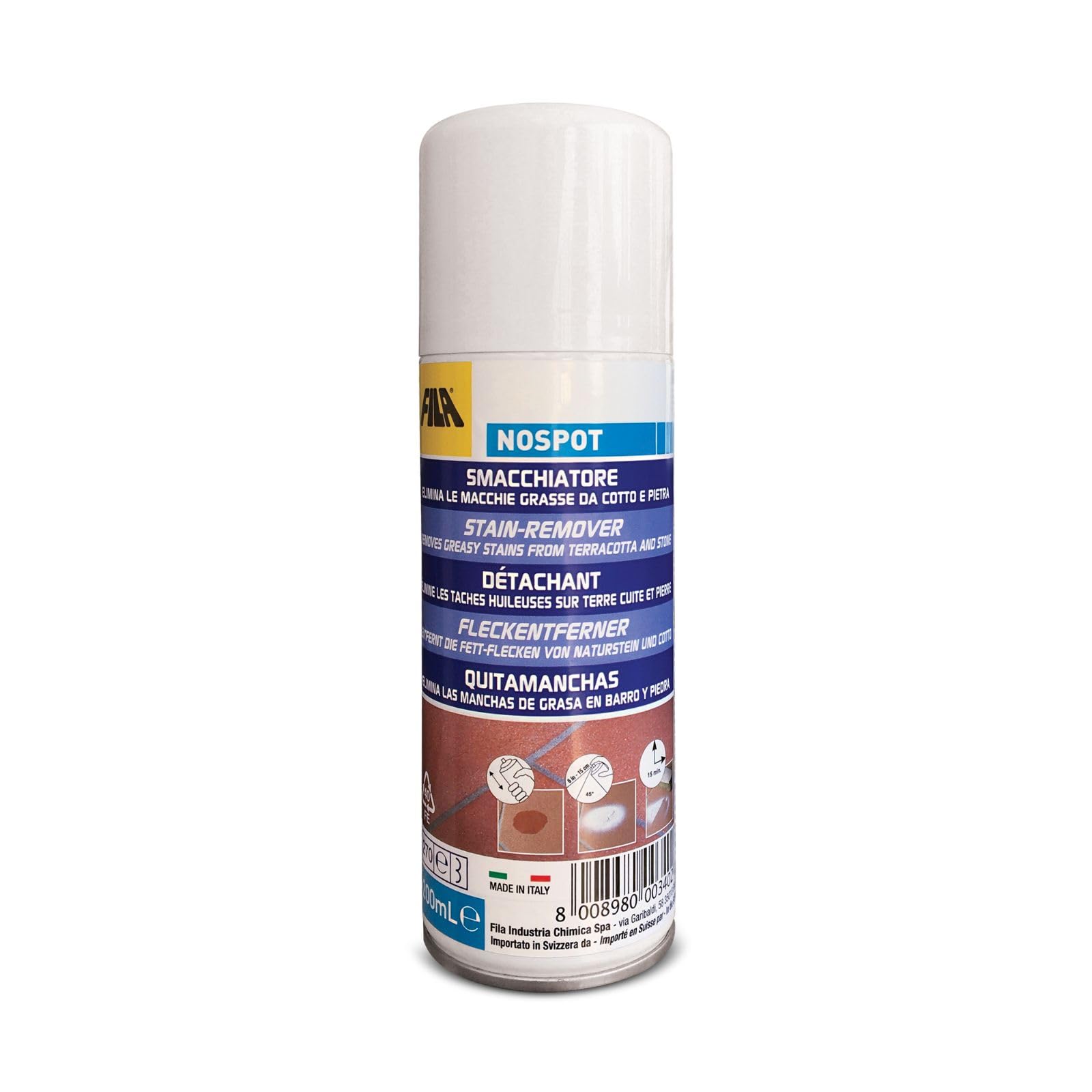 FILA Surface Care solutions, NOSPOT, Stain Remover Spray for Concrete, Klinker and Natural Stone, Removes Grease and Oil Stains from Indoor