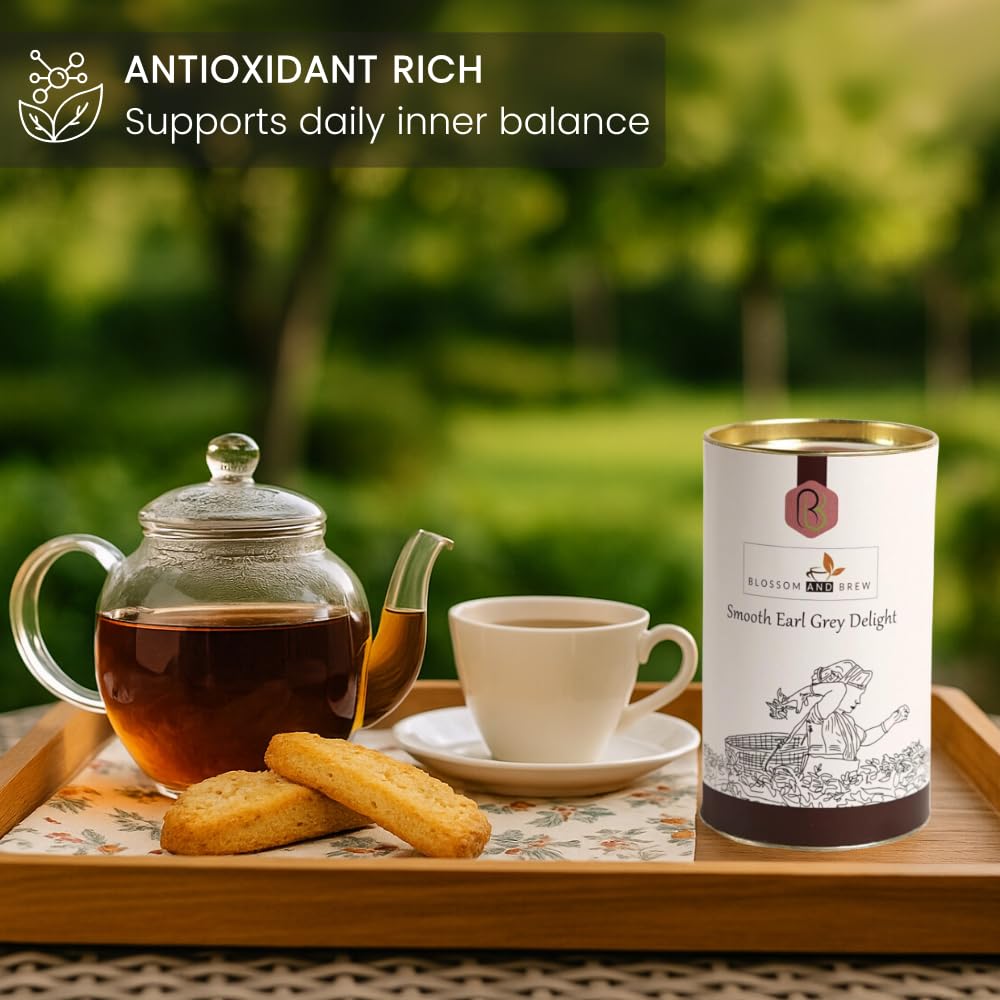 Blossom & Brew Smooth Earl Grey Delight (1.76oz) - Earl Grey De La Creme Tea - Darjeeling Black Tea with Natural Citrus - Bergamot & Vanilla - Whole