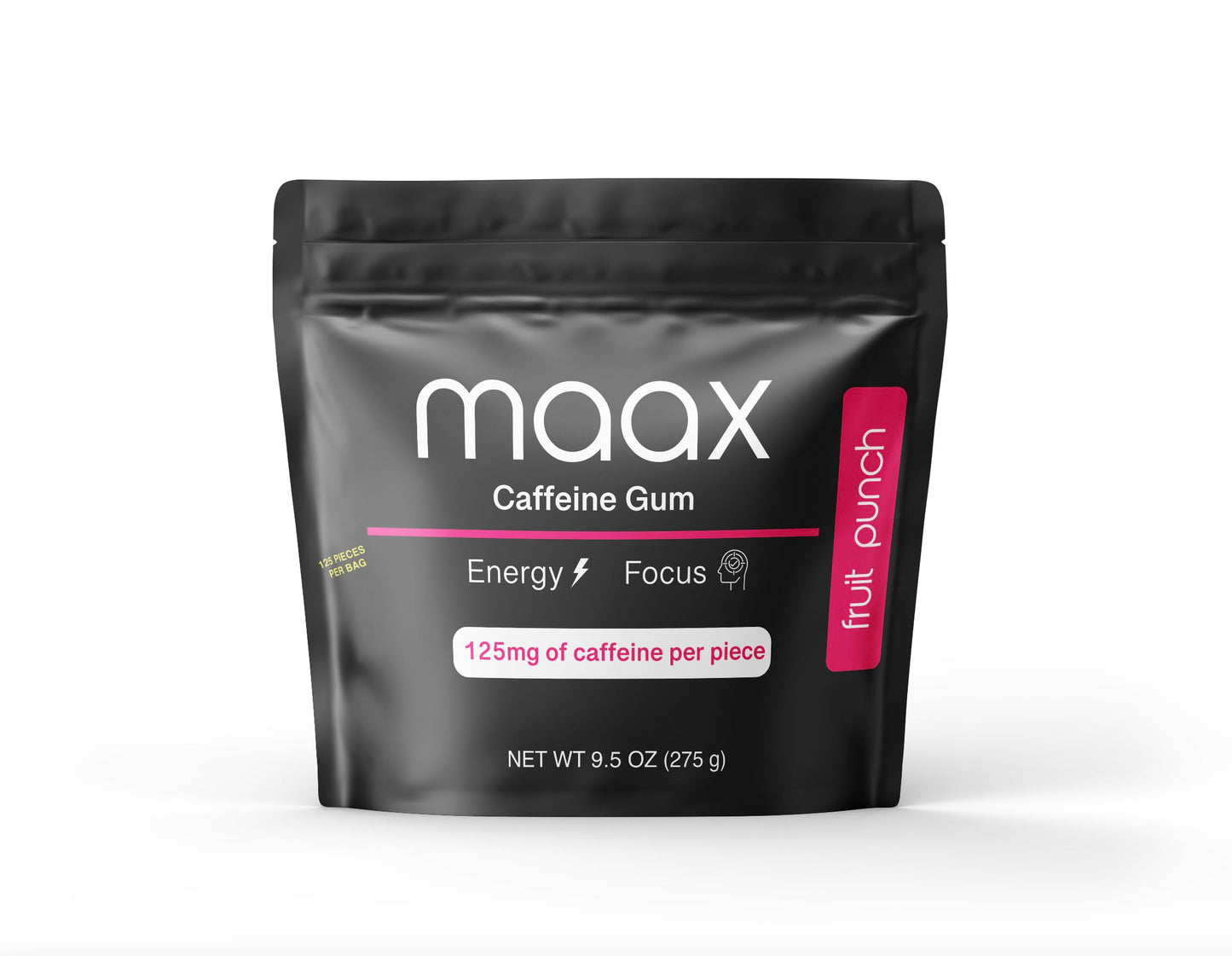 Maax Caffeine Energy Gum | 125mg of caffeine per piece | Fruit Punch | 125 total pieces per bag