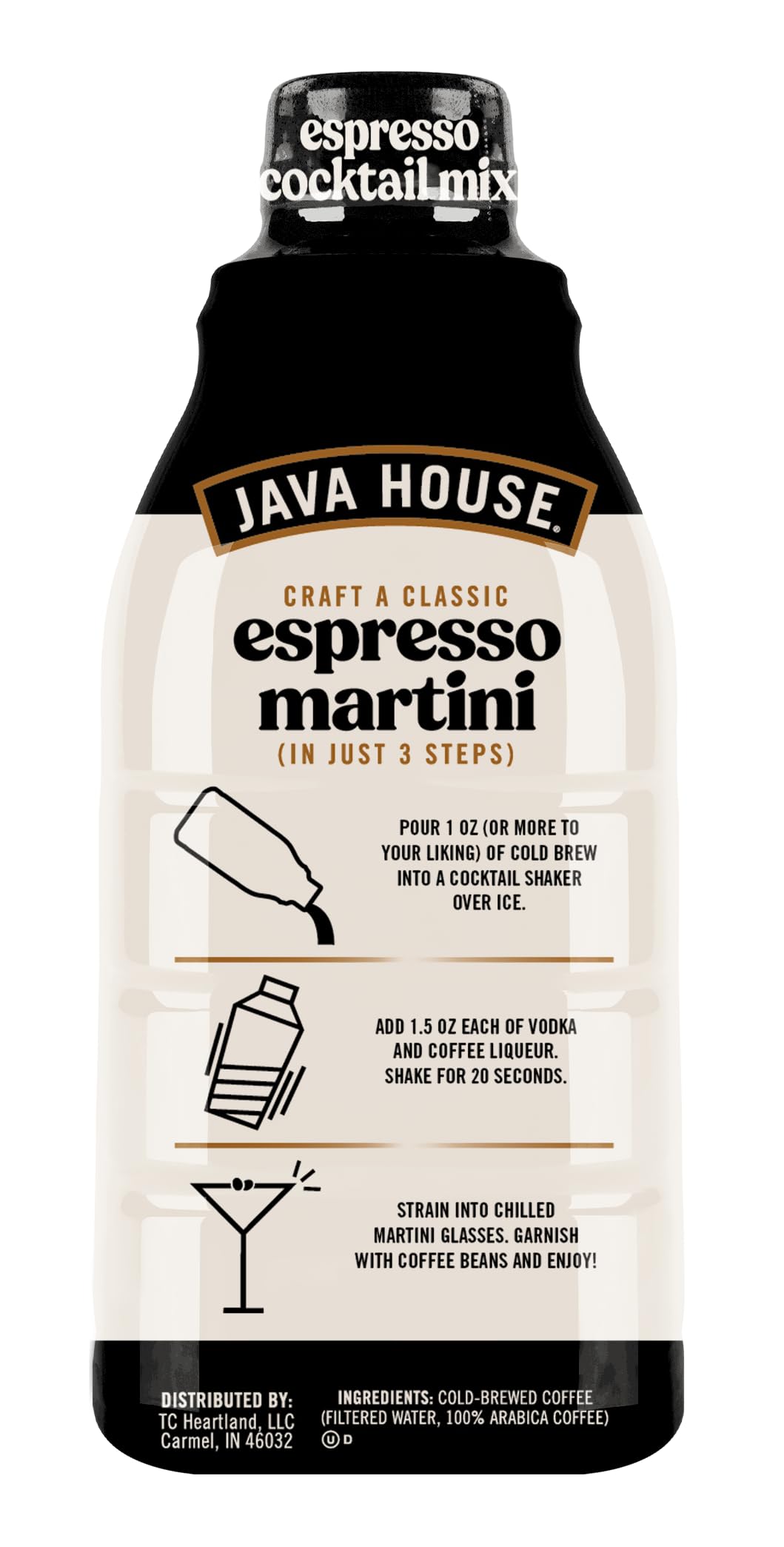 Java House Cold Brew Espresso Cocktail Mix - Premium 100% Arabica Cold Brew Concentrate - Smooth Coffee With French Vanilla Notes - 32oz Bottle (Makes