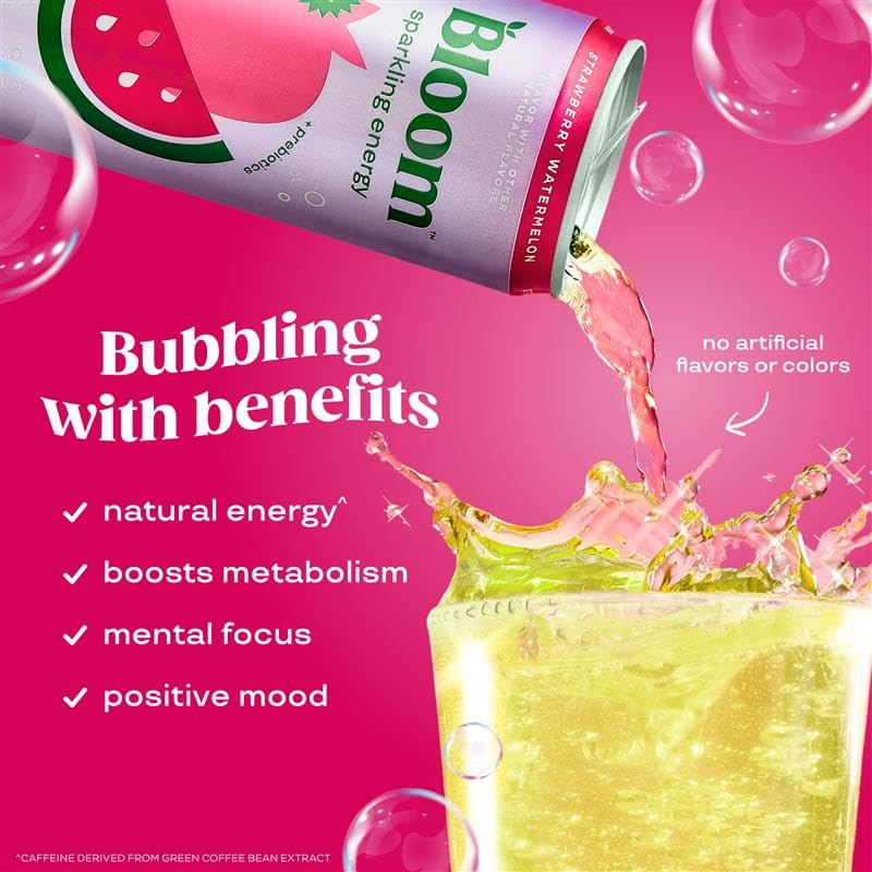 Bloom Nutrition Sparkling Energy Drink - Apple Crisp / Glacier Crush Variety Pack - Natural Caffeine, Zero Sugar, 180mg Caffeine - Antioxidant-Rich
