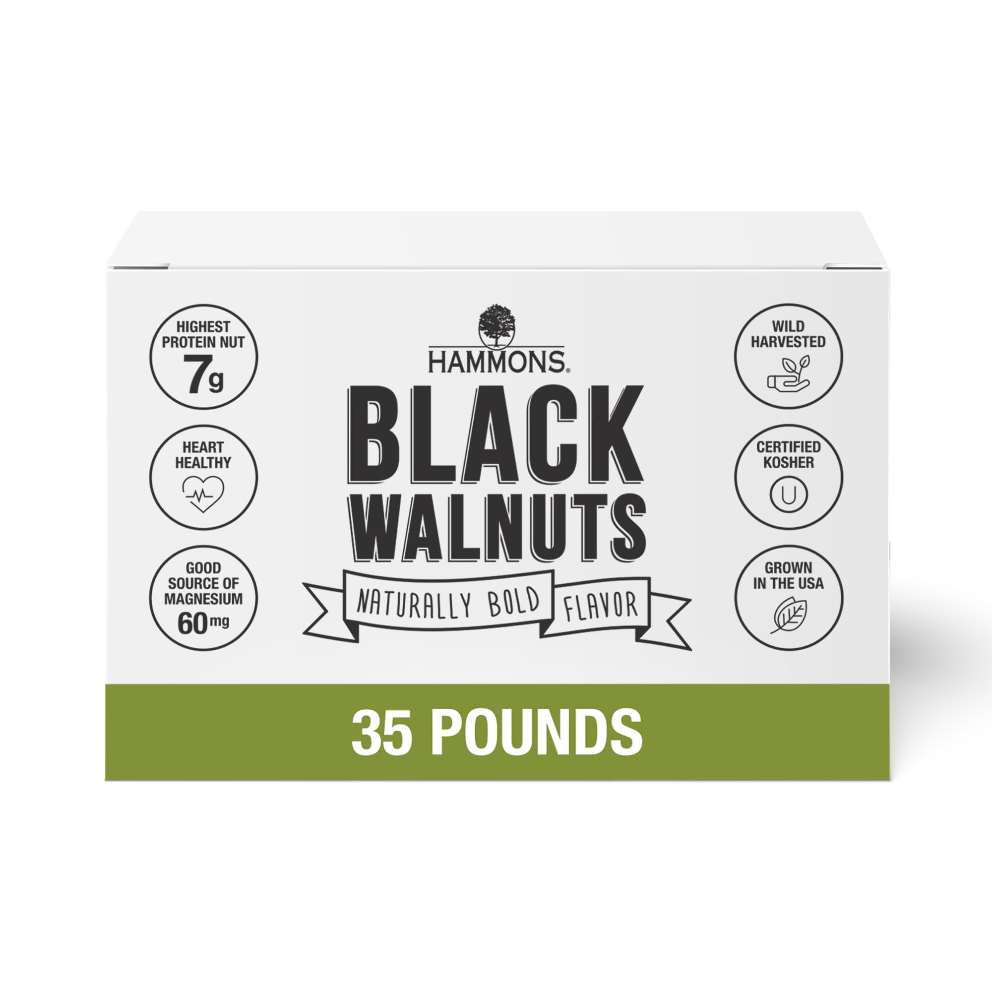 Hammons Fancy Large Black Walnuts -Wild Harvested - Non-GMO - Gluten-Free - High Protein - Keto Snack - Nuts for Cooking and Baking - 35Lb Box