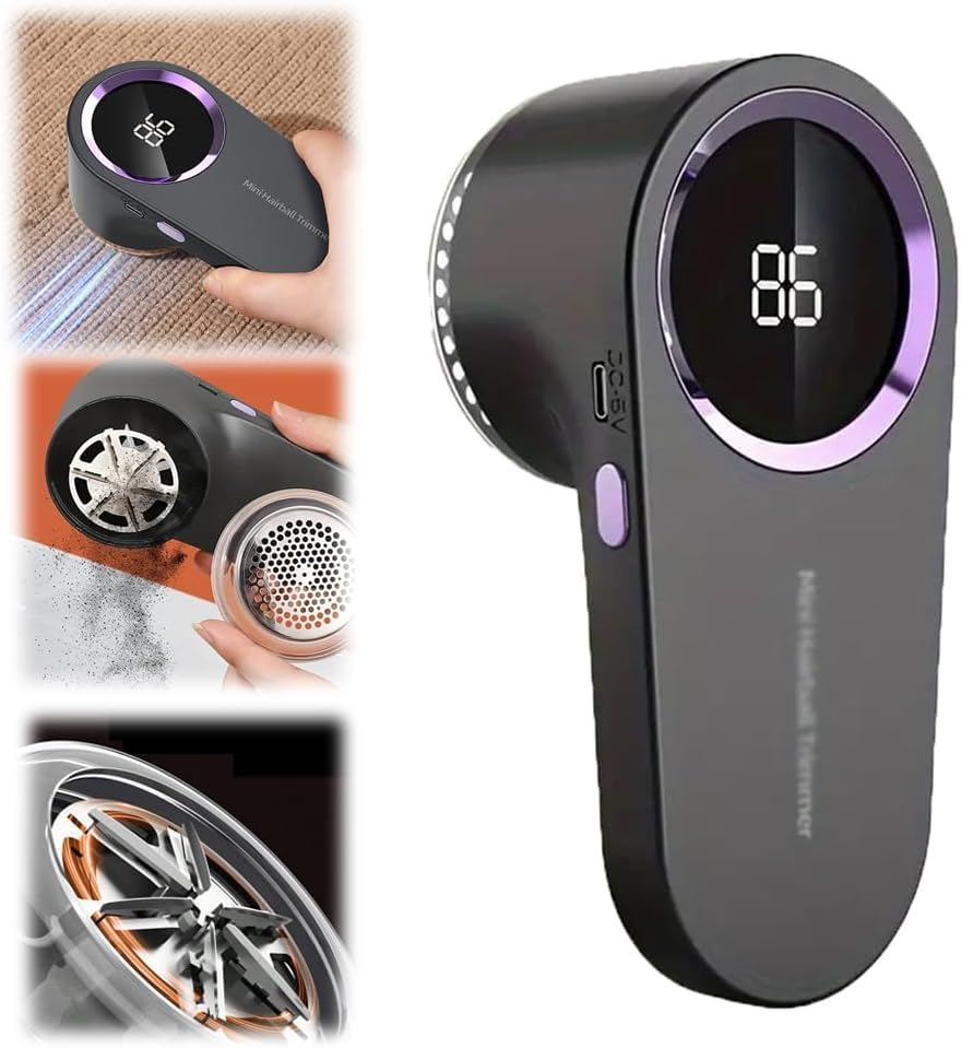 LED Digital Fabric Razor - 6 - Blades, C-Type Quick Charge for Easy Lint Removal