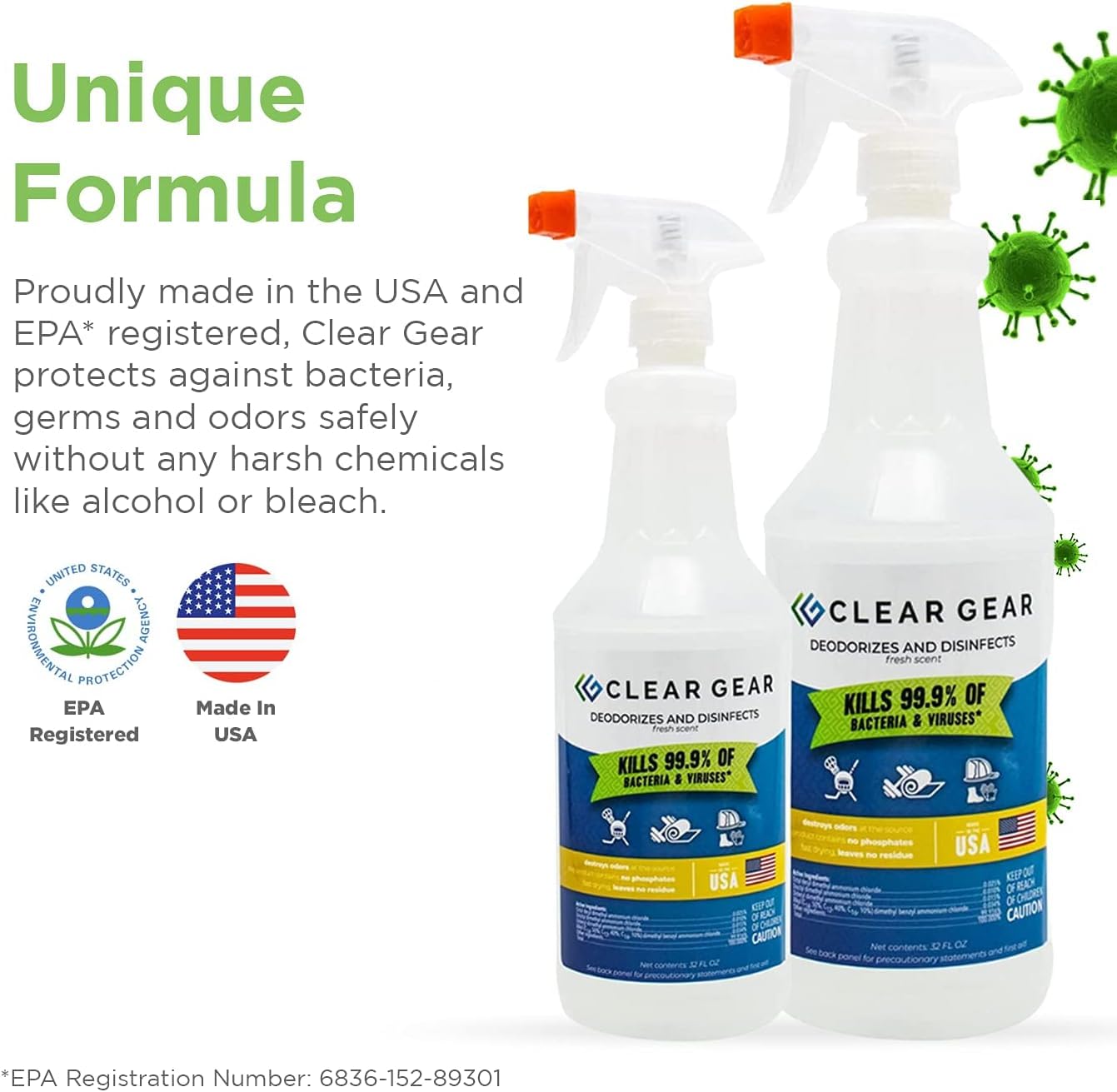 Clear Gear Gym Disinfectant, Yoga Mat Cleaner, Deodorizer For Sports Equipment, Gyms, and Fitness Centers - Mixed Pack - 16 Oz and 32 Oz Bottle