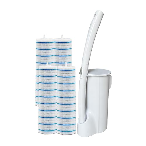 40 Disposable Toilet Brush Replacement Pads, Wall Mounted Toilet Holder Set Toilet Cleaning System Starter Kit, Toilet Stick Pads (White)