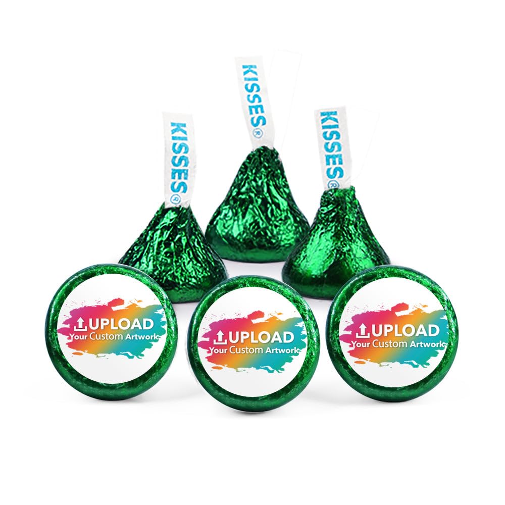 400ct Personalized Candy Promotional Items Green Kisses with DIY Photo or Logo Stickers, Chocolate Party Favors for Birthday, Wedding & More
