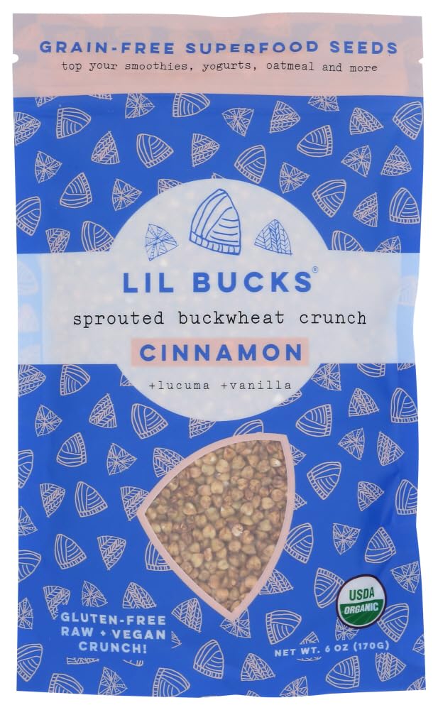 Lil Bucks Sprouted Regeneratively Grown Buckwheat Seeds- Paleo Cereal, Gluten-Free Granola, High in Protein, Low Sugar, Organic Superseed Crunch