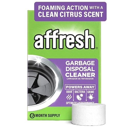 Affresh Garbage Disposal Cleaner, Helps Power Away Odor Causing Bacteria, Debris & Grime in Grind Chamber, Impeller & Drain Pipe, 6 Tablets, 6 Month