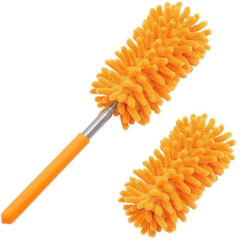 Microfiber Duster for Cleaning, Tukuos Hand Washable Dusters with 2pcs Replaceable Microfiber Head, Extendable Pole, Detachable Cleaning Supplies