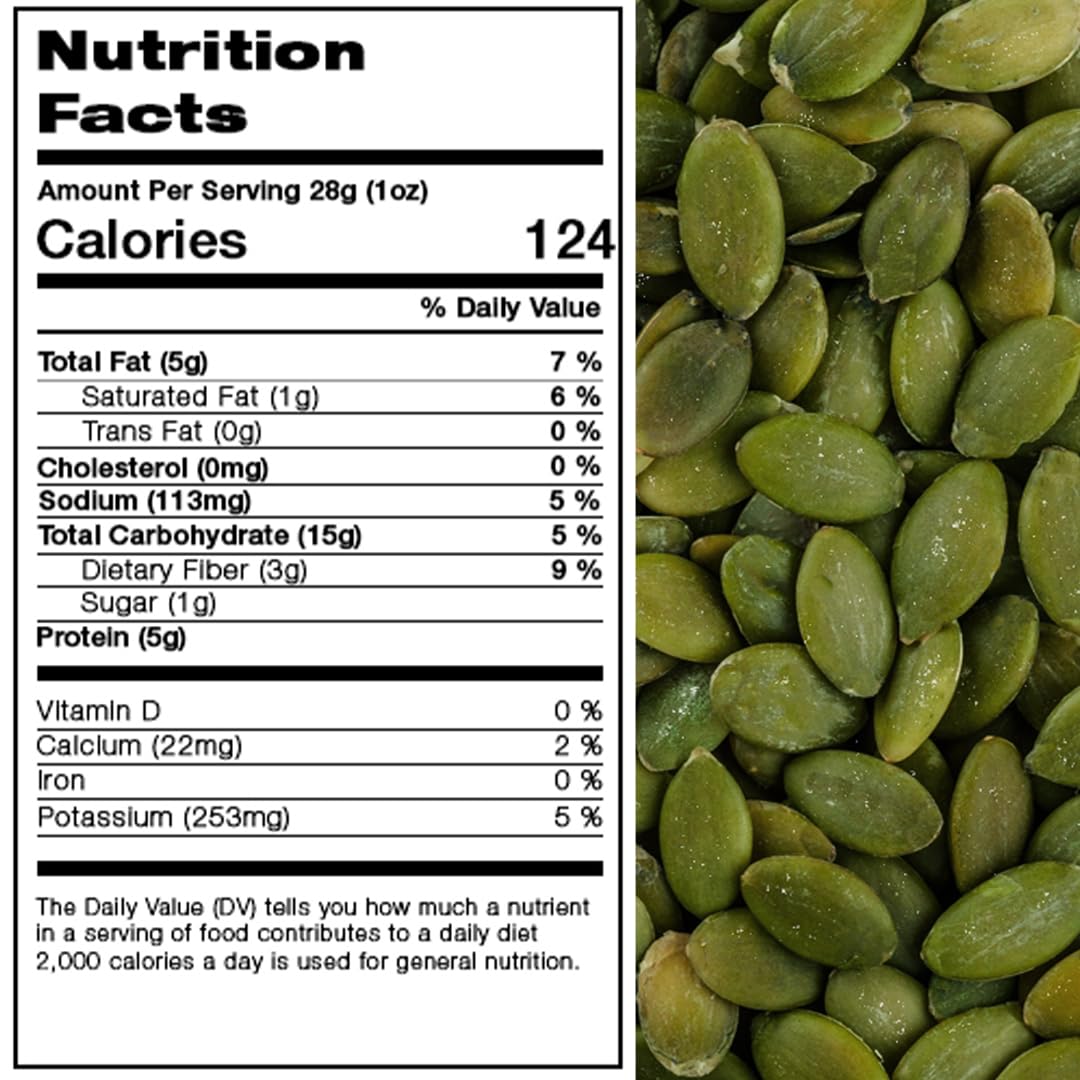Pumpkin Seeds, Roasted Salted Green Pepitas, Premium, Natural Snack, Eating Or Cooking, Nutritious, Packed in a resealable pouch bag of 2 lb. (32 oz.)
