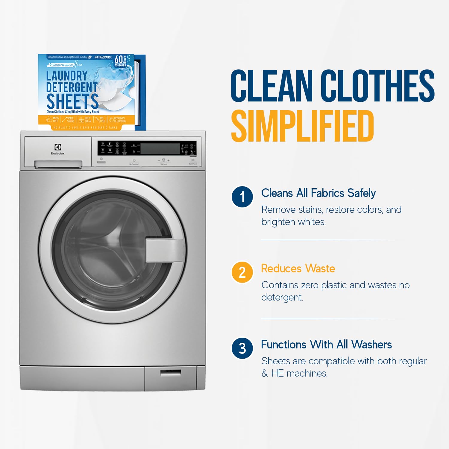 Free and Clear Laundry Detergent Sheets - 120 Loads Unscents Fragrance-Free, Paraben-Free, Plastic-Free, Compact, Liquidless for all Washing Machines