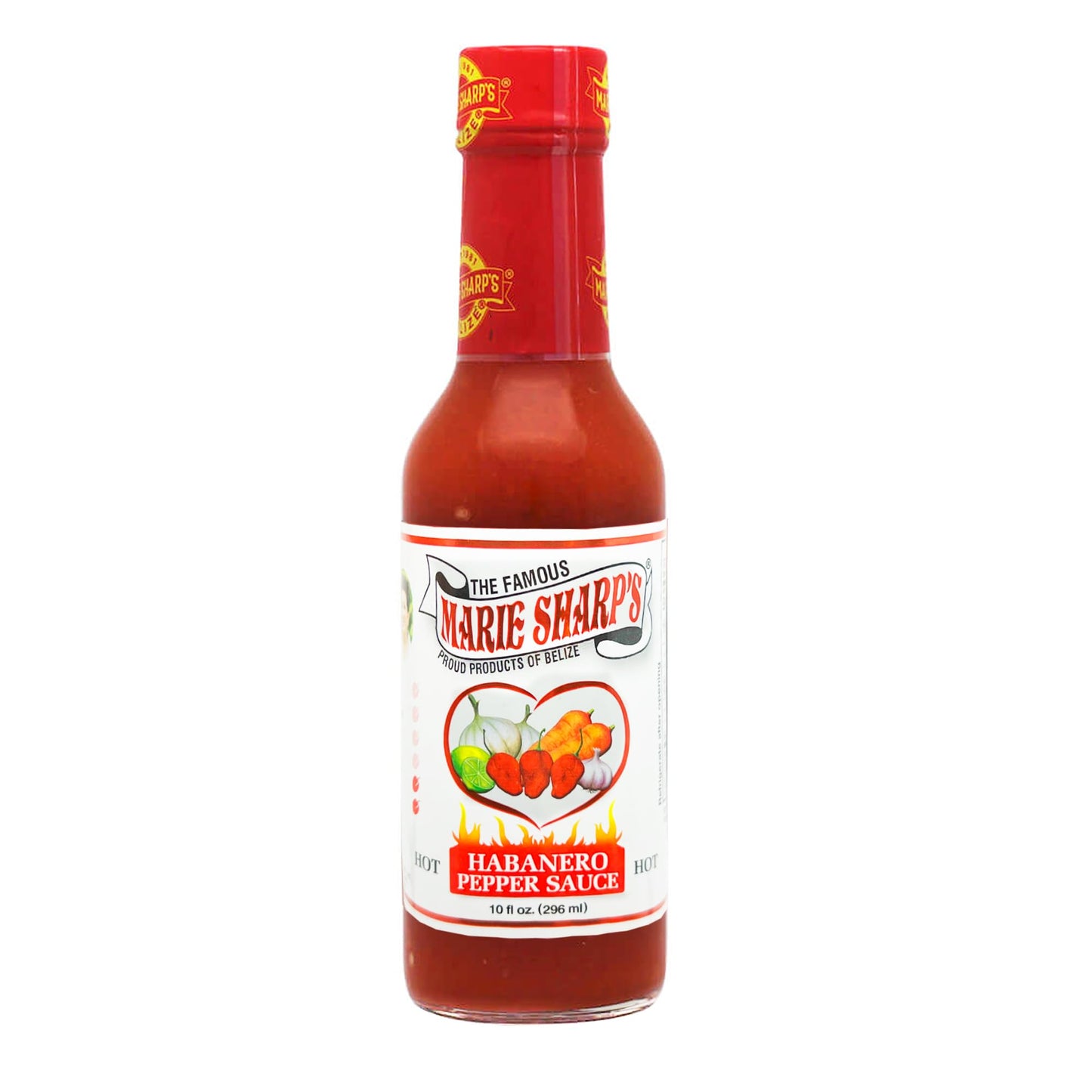 Marie Sharp's Hot Habanero Pepper Sauce, 10 oz - Authentic Belizean Hot Sauce with Fresh Red Habanero Peppers (Pack of 2)