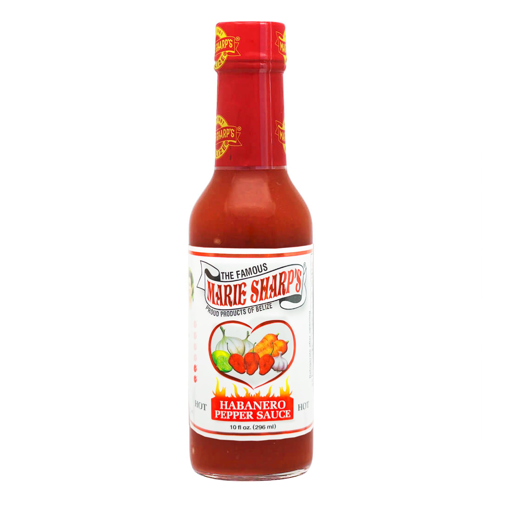Marie Sharp's Hot Habanero Pepper Sauce, 10 oz - Authentic Belizean Hot Sauce with Fresh Red Habanero Peppers (Pack of 2)