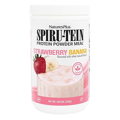 NaturesPlus SPIRU-TEIN, Strawberry Banana - 1.16 lbs - Plant-Based Protein Shake - Non-GMO, Vegetarian, Gluten Free - 15 Servings