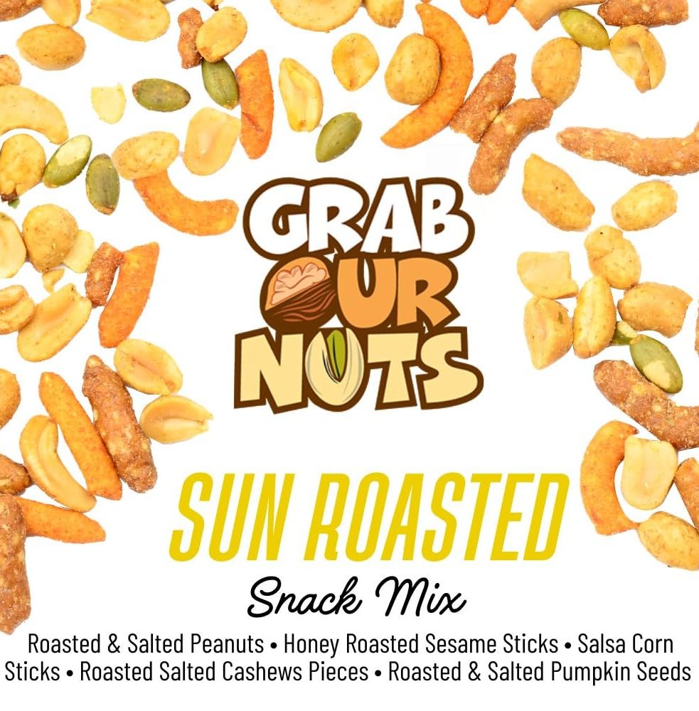 Grab Our Nuts Sun Roasted Snack Mix 36 Ounce Jar: Peanuts, Honey Roasted Sesame Sticks, Salsa Corn Sticks, Roasted Cashew Pieces, Roasted & Salted