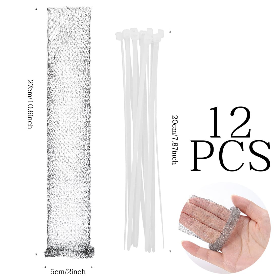 Lint Traps for Washing Machine Hose Stainless Steel Lint Snare Traps Laundry Mesh Washer Hose Filter 12 Pieces with 12 Pcs Cable Ties