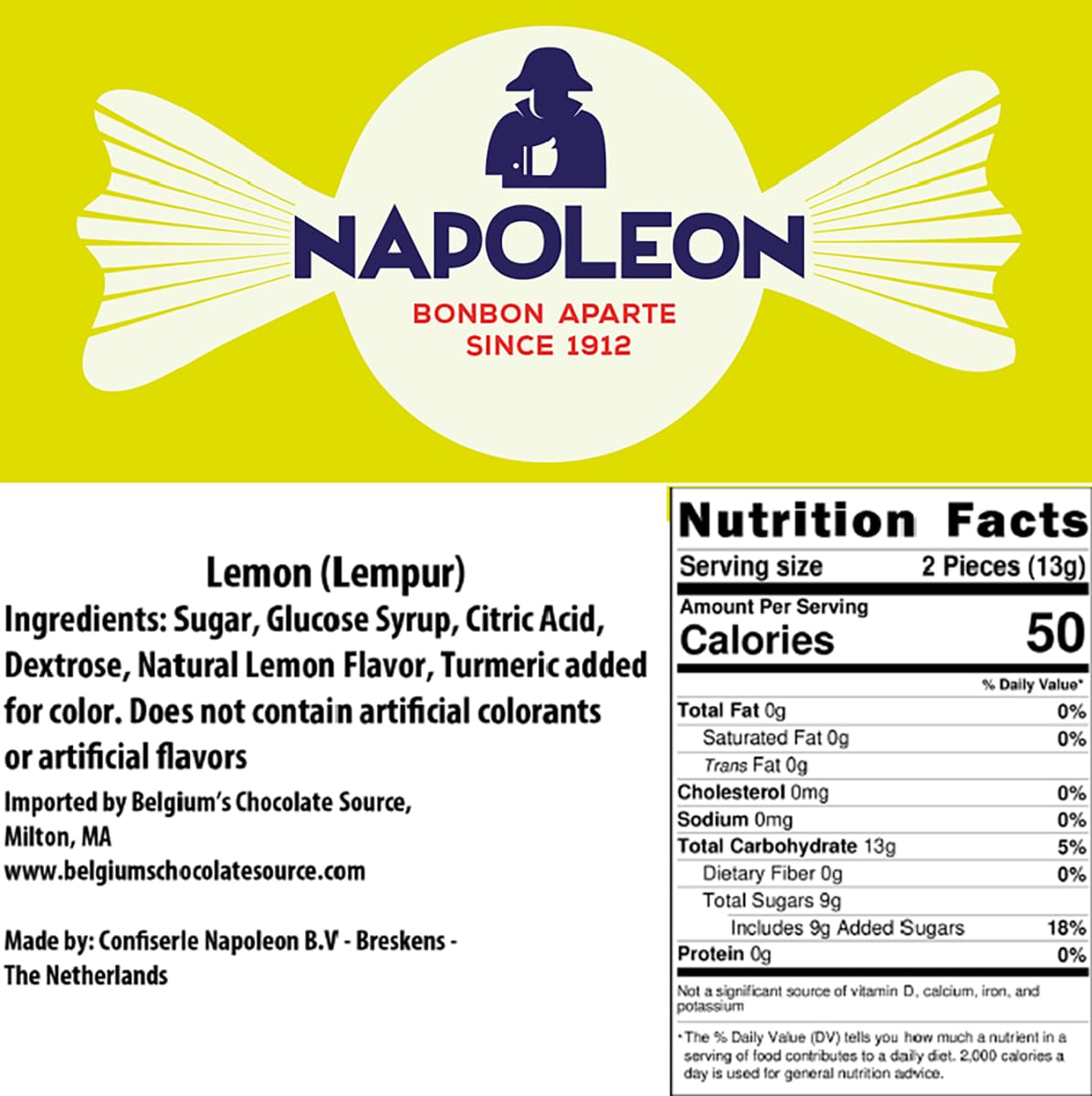 Napoleon Sour Lemon Balls Individually Wrapped Hard Candy Sour Bon Bons Gluten Free, Dye-Free Candy 10 Ounces