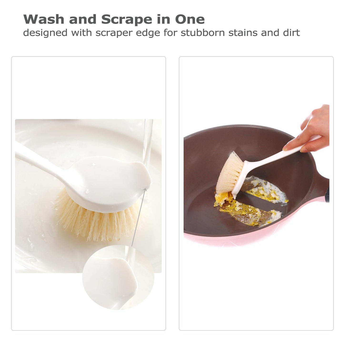 Facjoleco Dish Brush with Handle, Pot Brush, 2 Pack Kitchen Scrub Brushes for Cleaning, Dish Scrubber with Soft Bristles for Sink, Pots, Pans